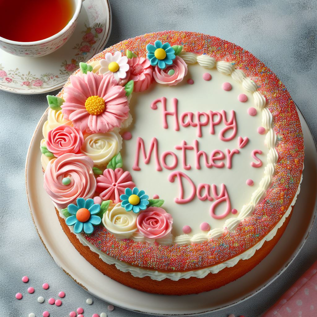 کیک ساده روز مادر با تزیین گل